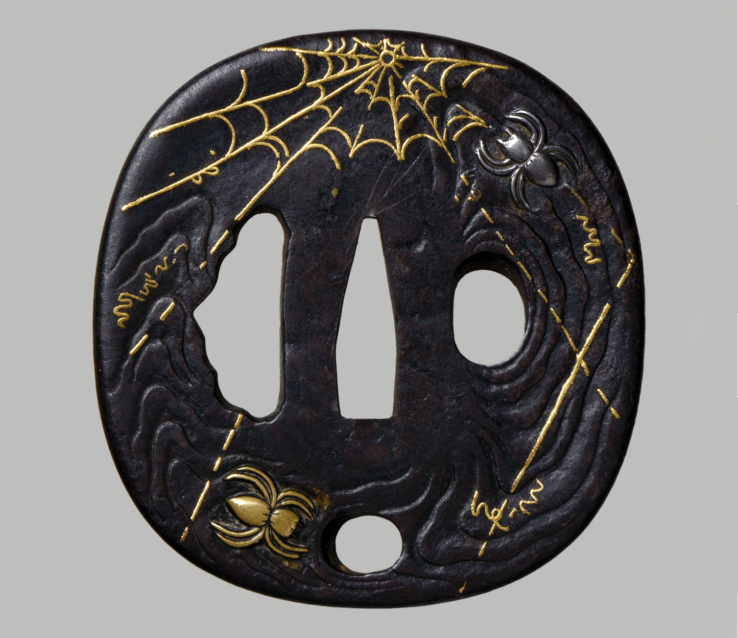 - Tsuba - Edo Higo Kumagai "sasagani (笹蟹, spider, spider web) - NBTHK Tokubetsu Kicho Token 肥後 熊谷