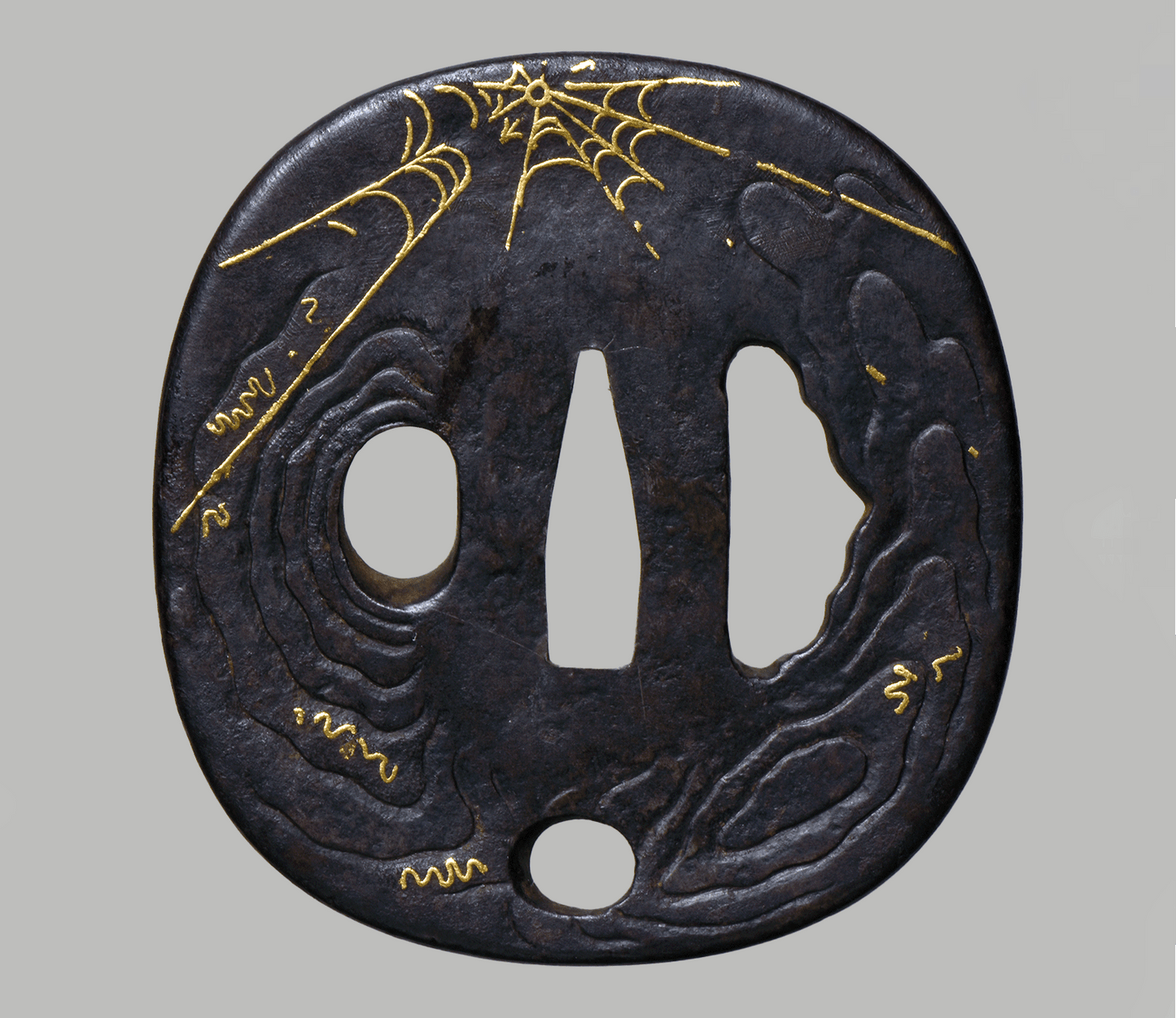 - Tsuba - Edo Higo Kumagai "sasagani (笹蟹, spider, spider web) - NBTHK Tokubetsu Kicho Token 肥後 熊谷