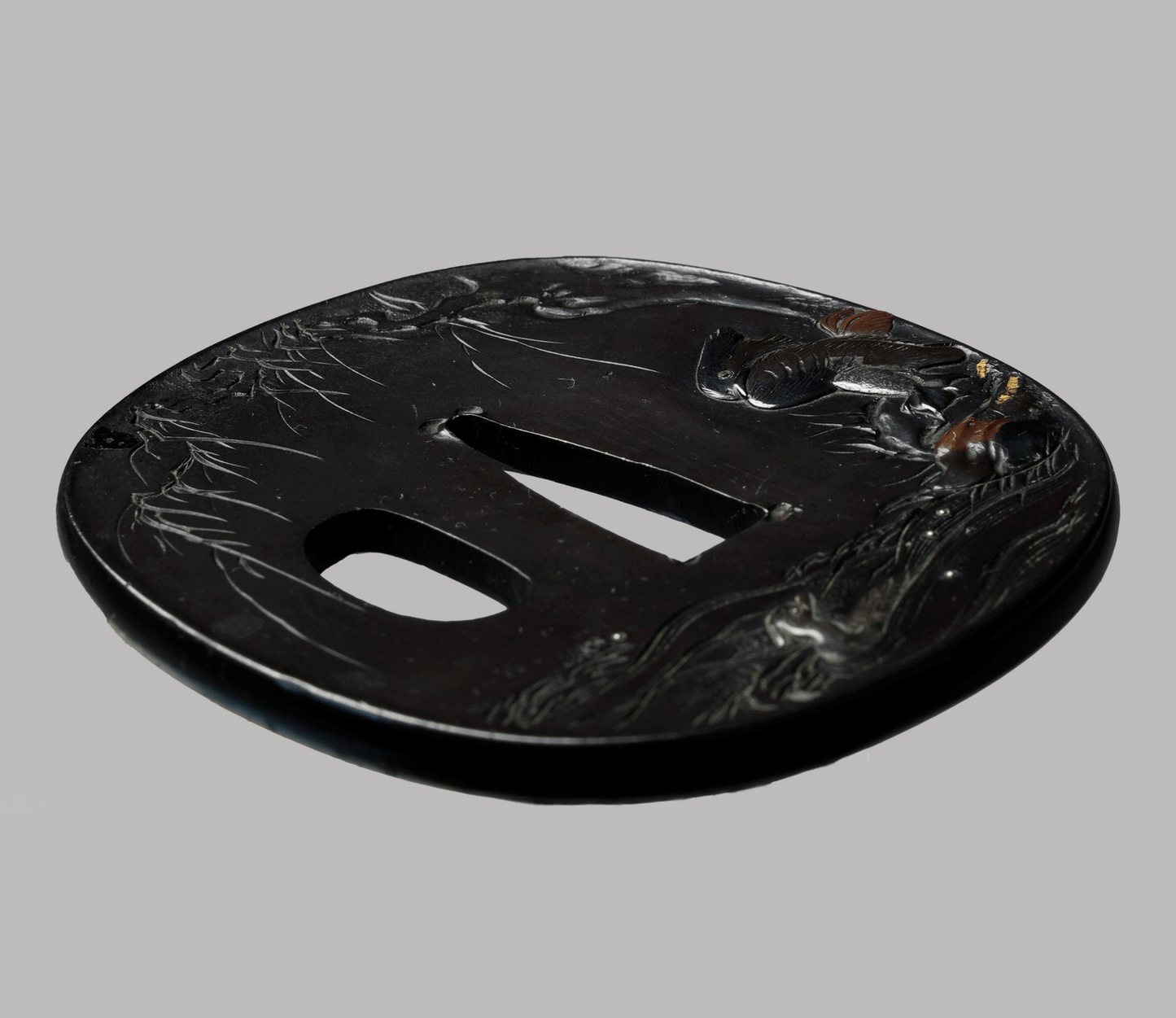 - Tsuba - Edo Mito 無銘(水戸) Willow and waterfowl - NBTHK Tokubetsu Hozon