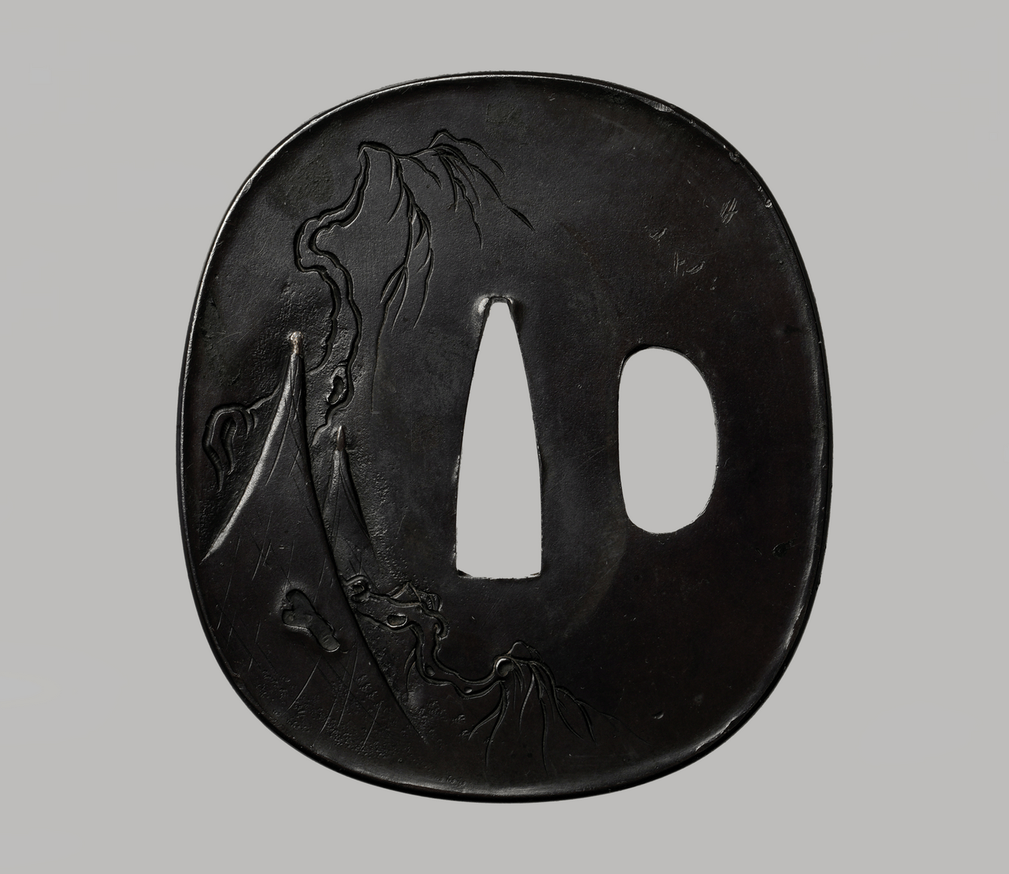 - Tsuba - Edo Mito 無銘(水戸) Willow and waterfowl - NBTHK Tokubetsu Hozon