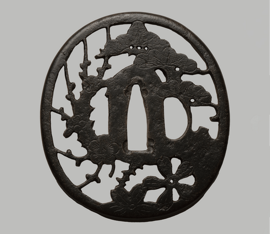 - Tsuba - Akasaka - Ume, Pine Sakura, Plum NBTHK Tokubetsu Kicho Token