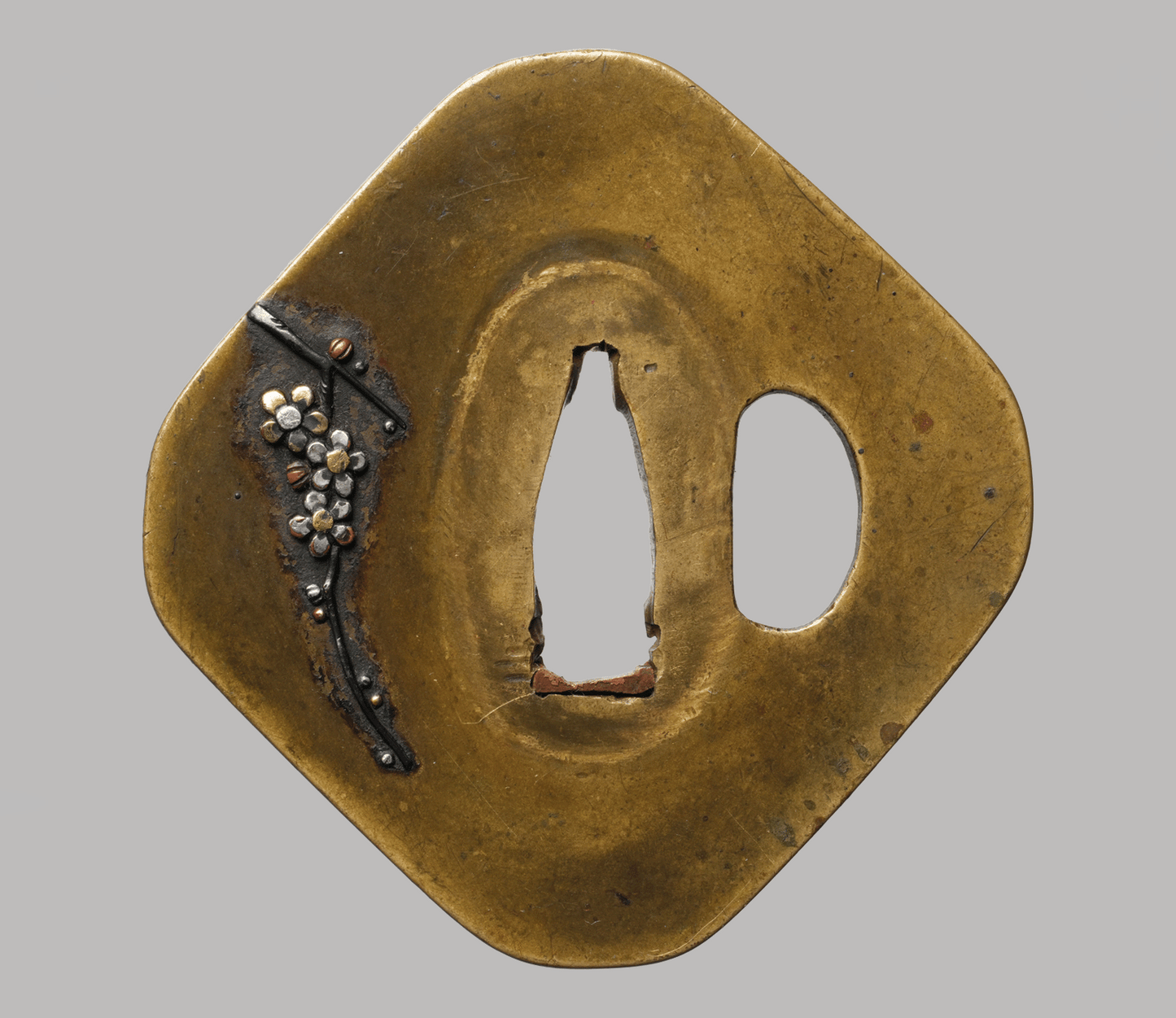 Tsuba - Nara Vogel und Pflaumenbaum Sentoku