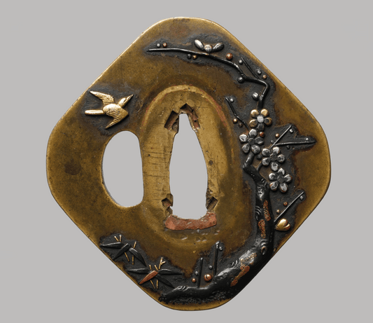 Tsuba - Nara bird and plum tree Sentoku