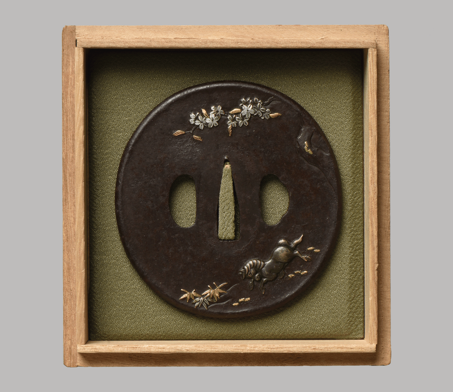 - Tsuba - Aizu Shoami, Horse Flowers, Cherry Tree, NBTHK Hozon