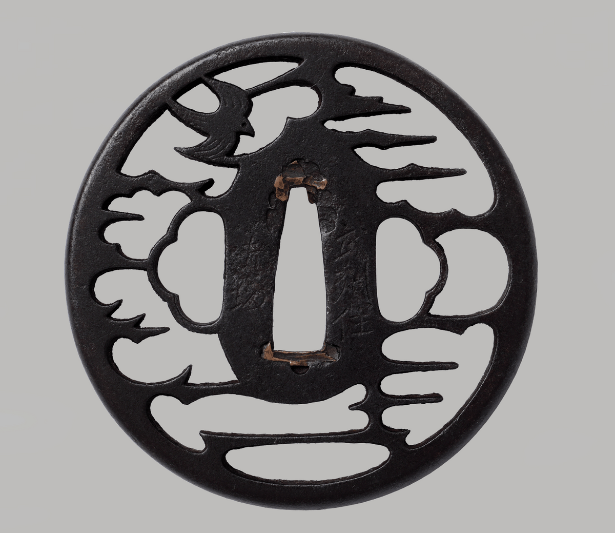 Tsuba Akasaka birds clouds - signed Tadatoki Bushu ju Akasaka