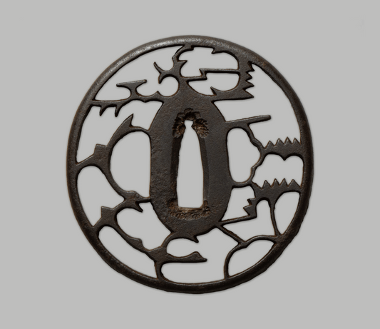 Tsuba - Akasaka work of Karigane and  Pine- antique Edo Japan