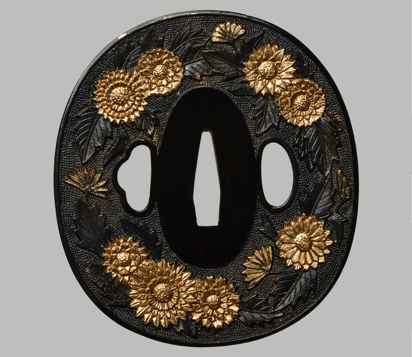Tsuba - Magnificent Large Mino Tsuba with Chrysanthemums (Ansei Era)