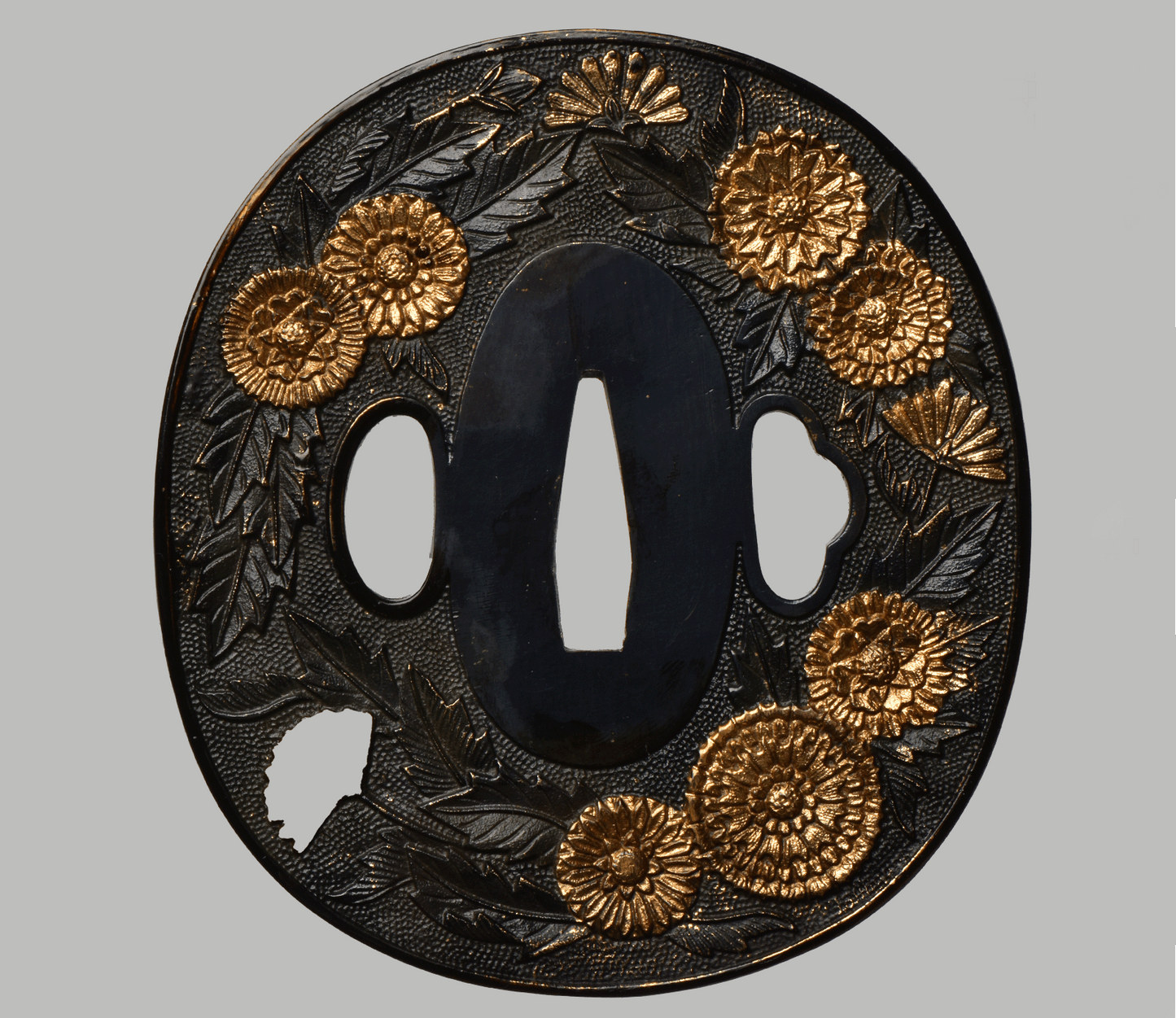 Tsuba - Magnificent Large Mino Tsuba with Chrysanthemums (Ansei Era)