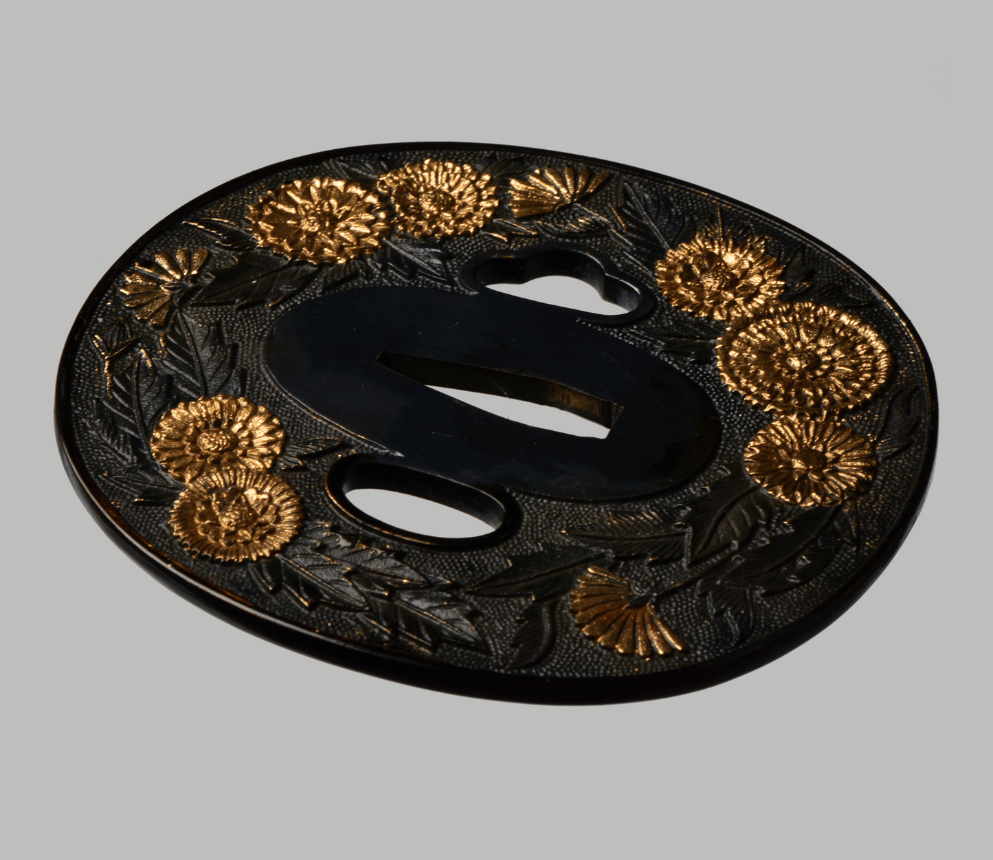 Tsuba - Magnificent Large Mino Tsuba with Chrysanthemums (Ansei Era)