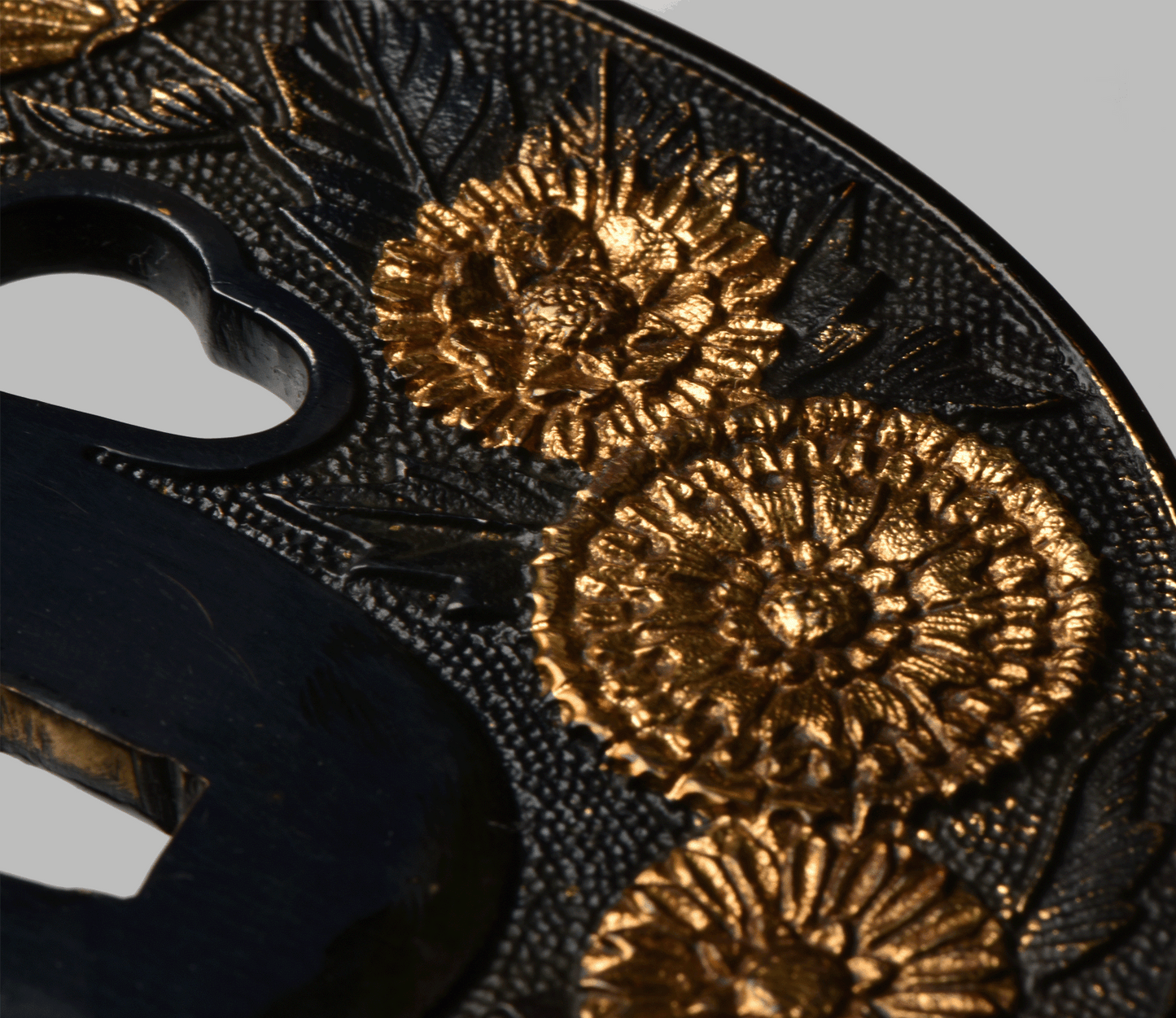 Tsuba - Magnificent Large Mino Tsuba with Chrysanthemums (Ansei Era)