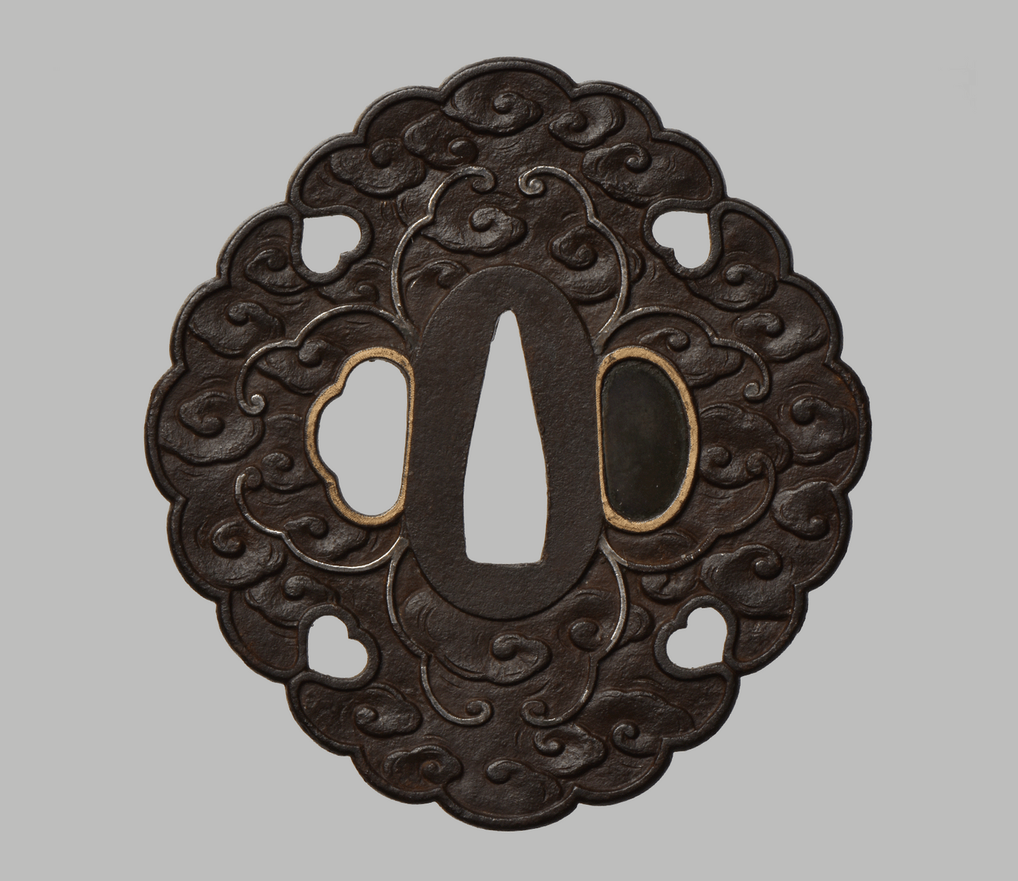 Tsuba - Futakoyama kumo-mon (雲文) NBTHK Hozon certificate