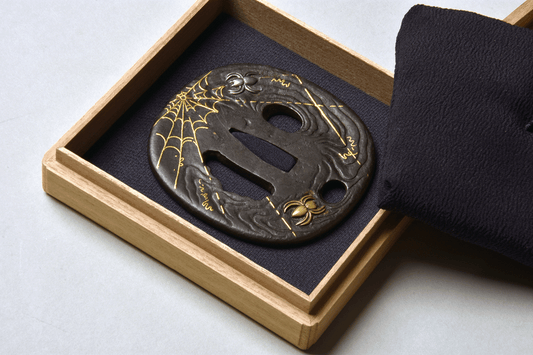 - Tsuba - Edo Higo Kumagai "sasagani (笹蟹, spider, spider web) - NBTHK Tokubetsu Kicho Token 肥後 熊谷