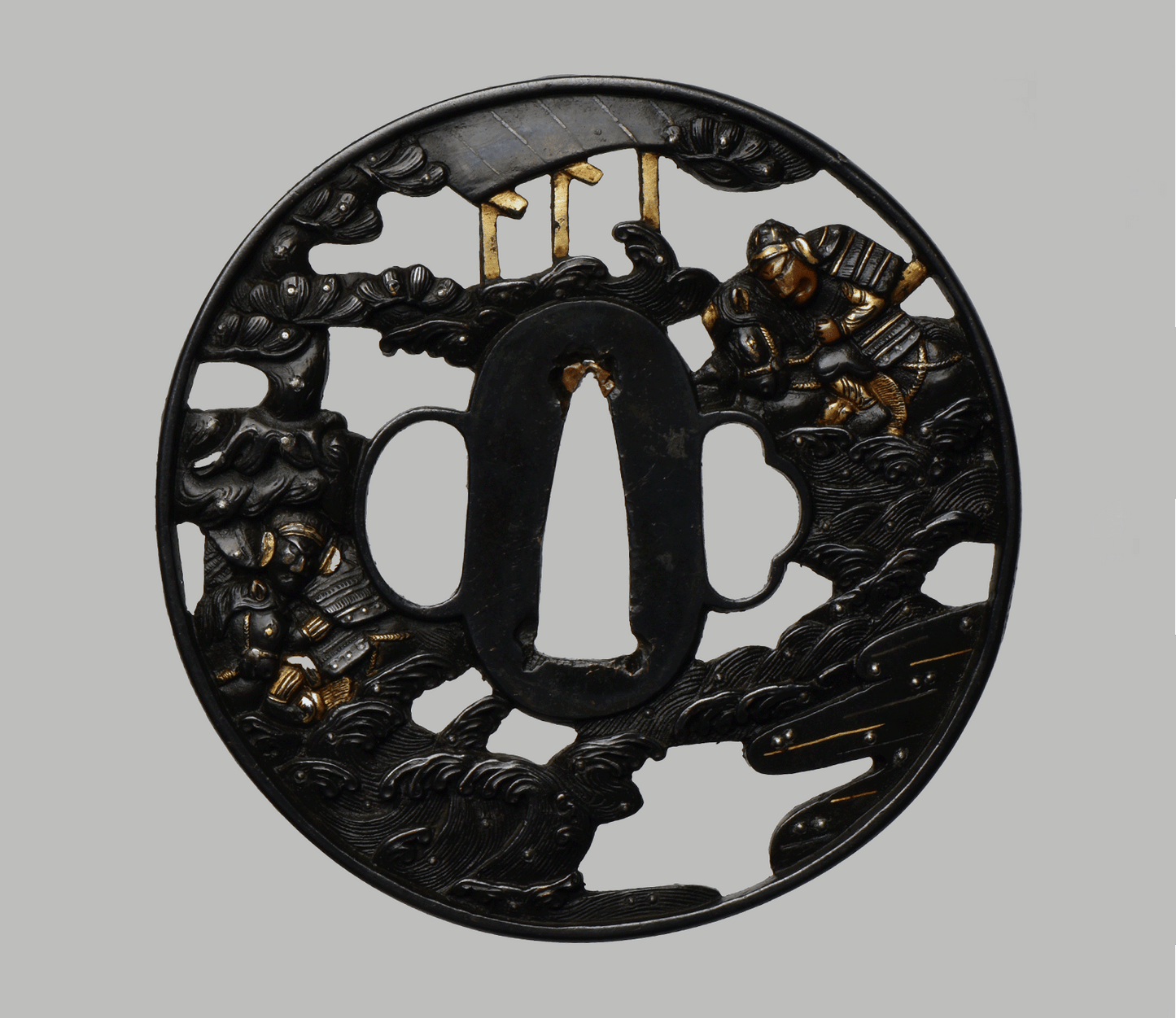 - Tsuba - Battle of Kojima 1184, Genpai wars, Shakudo, Ko-Kinko, Early Edo