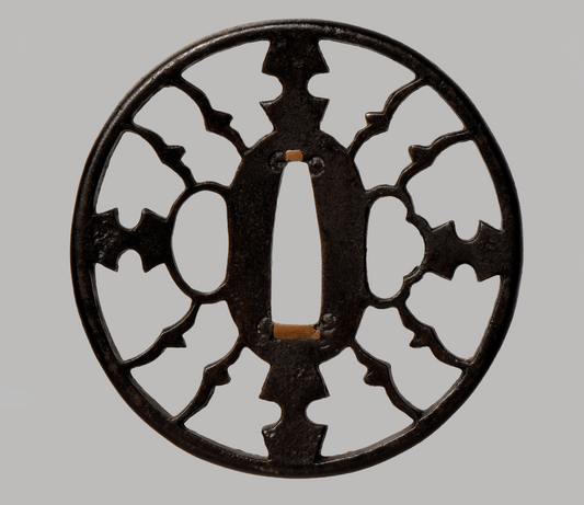 - Tsuba – Owari Iron Sukashi Tsuba – Symmetrical Crest-Like Openwork