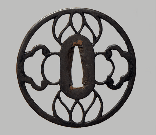 Tsuba - large floral Owari 80,9 mm ! - NBTHK Hozon OWARI