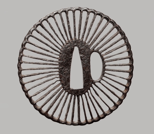 - Tsuba – Large Saotome School Iron Sukashi Tsuba – Radiating Bars in “Kiku” Form