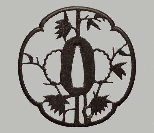 - Tsuba - large Kyo Sukashi - motive Bamboo-snow 84,3mm ! - NBTHK Hozon to Shoami