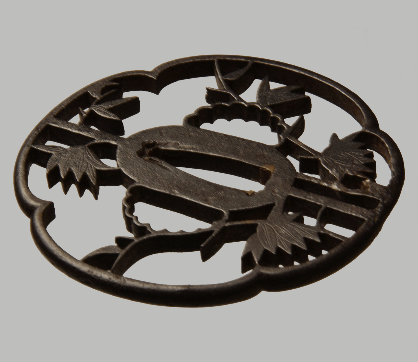 - Tsuba - large Kyo Sukashi - motive Bamboo-snow 84,3mm ! - NBTHK Hozon to Shoami