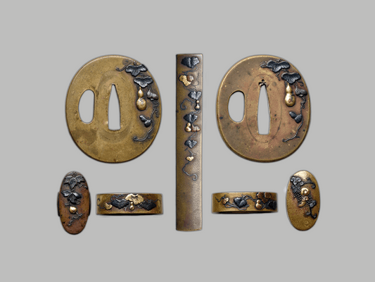 - Tsuba - Daisho Set Yasuchika EDO - 2x Tuba, 2x Fuchi Kashira, Kozuka